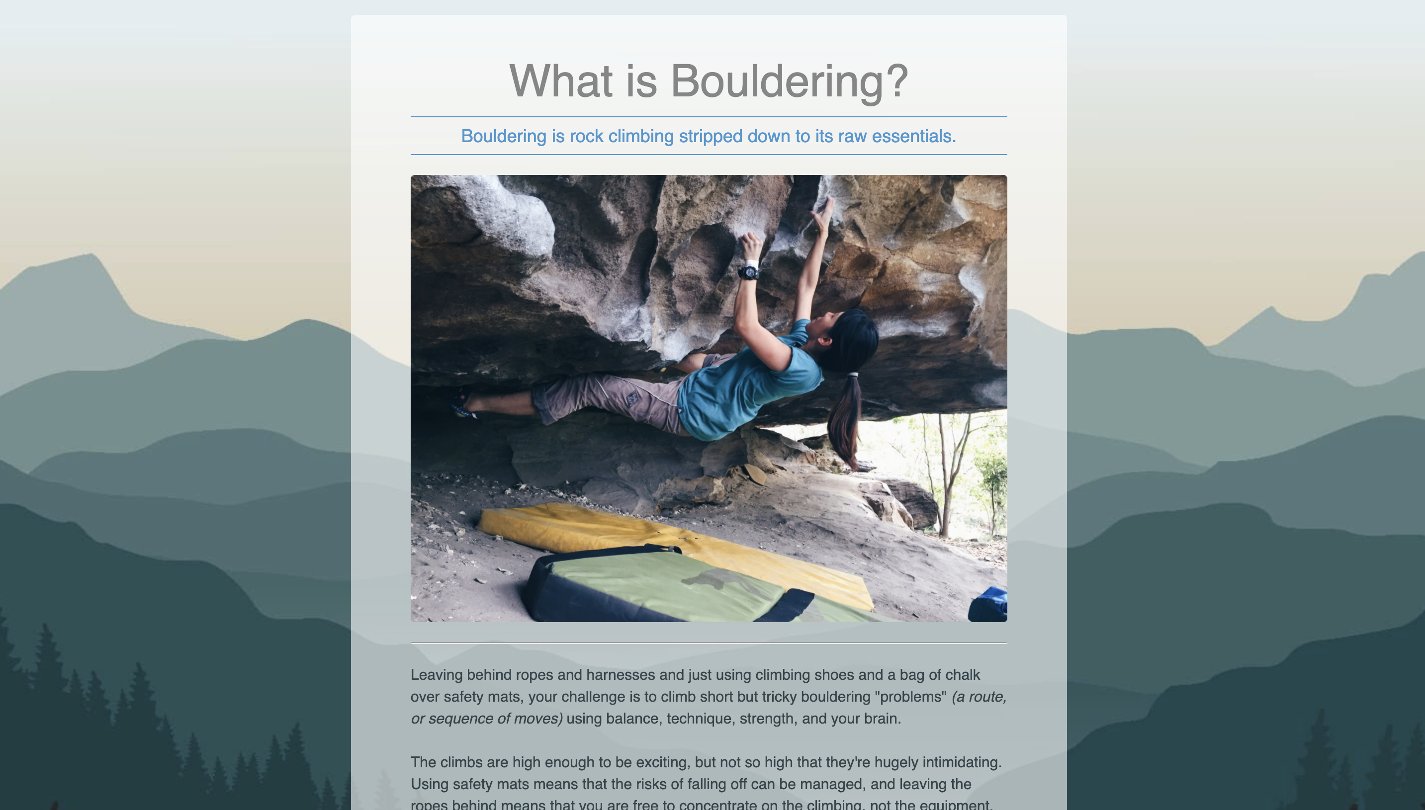 Bouldering Landing Page